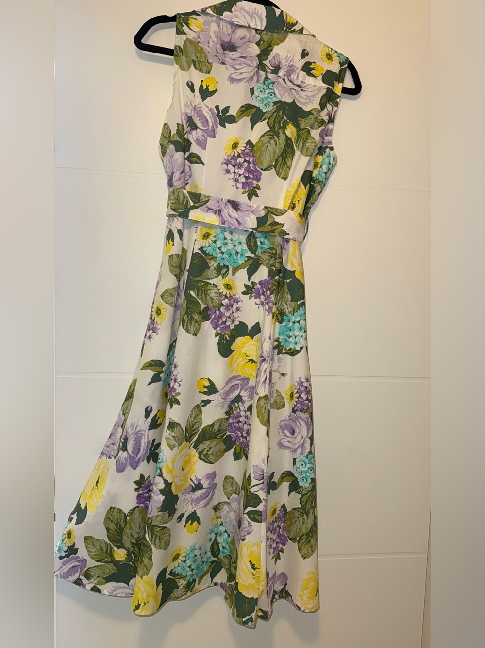Calvin Klein Yellow & Purple Floral Shirtwaist Dress with Tie Belt - Picture 3 of 11